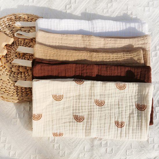 5-pack baby mousseline gezichtshanddoeken - pasgeboren handdoekset - 25 x 25 cm gezichts- en badhanddoeken - herbruikbare baby gezichtshanddoeken - 100% katoen - zacht en ademend - stijl H van Merkloos — afbeelding 5