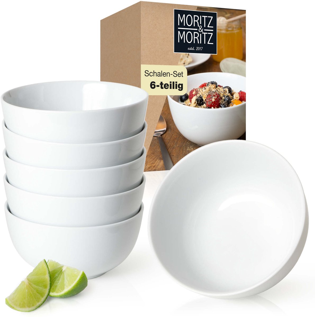 Moritz & Moritz BASIC Soepkommen Set - 6-delig Kommen - 14 cm Ontbijtkommen - Porselein - Wit