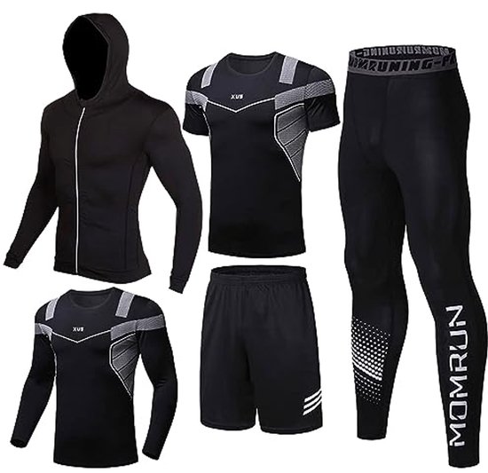 Ensemble de sport 5 pièces pour homme : T-shirts, vestes, Leggings et Shorts de compression pour les sports actifs
