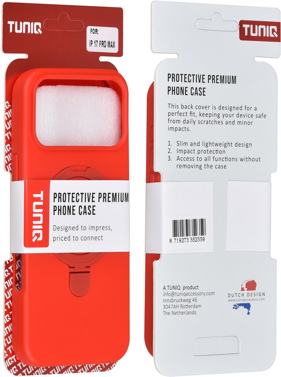 TUNIQ Back cover - iPhone 17 Pro Max - Classic Rood - MagSafe met Ring Stand