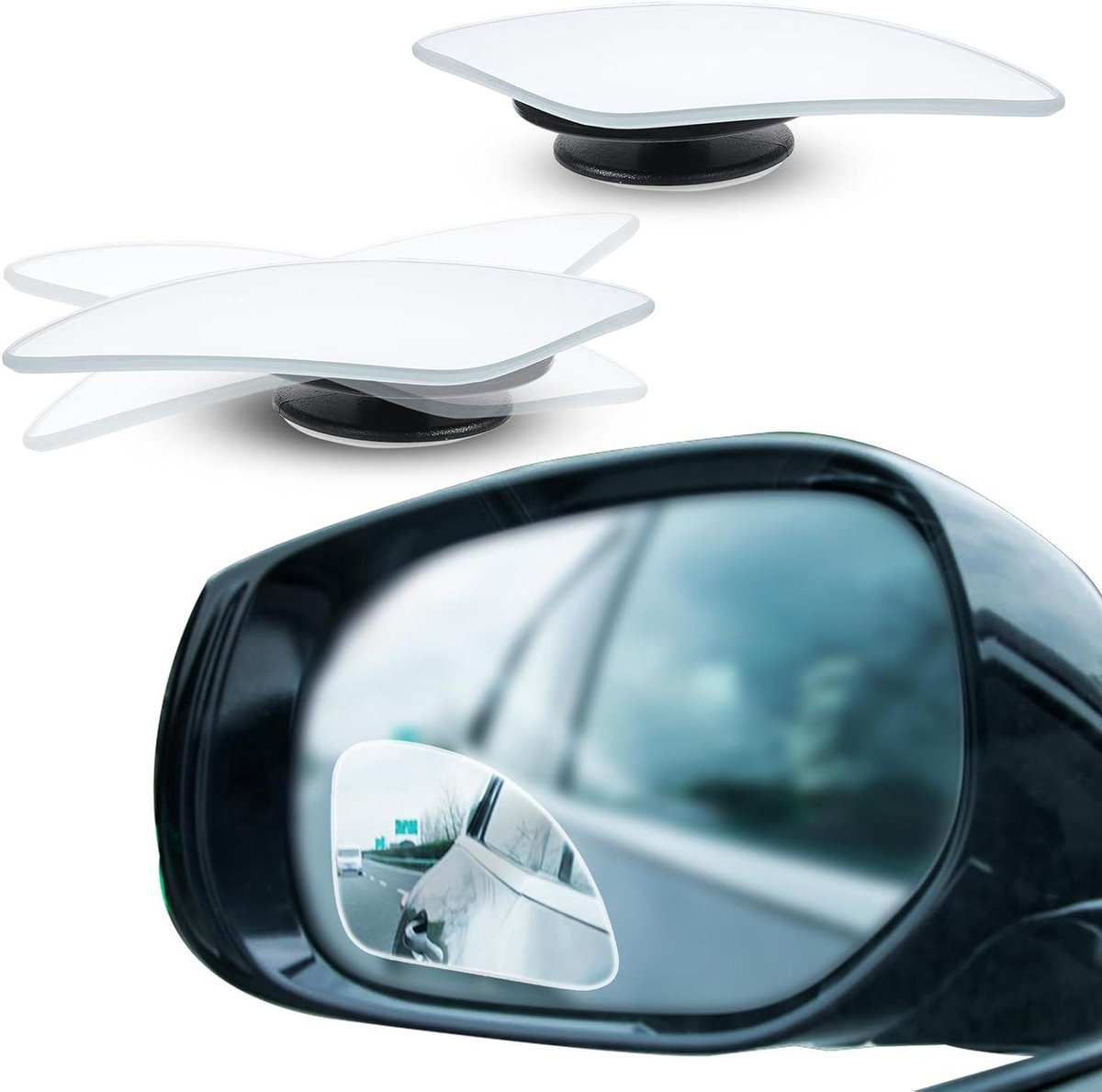 Image of 2 stuks verstelbare dodehoekspiegels met glazen convexe lens voor veiliger rijden - frameloos ontwerp - geschikt voor alle voertuigen - ovale vorm - kleurloos.