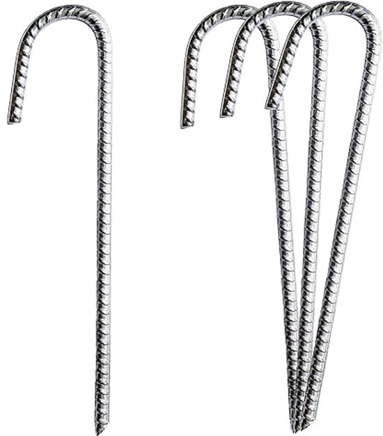 Grondanker voor Trampoline en Tent - 30 cm, 4 stuks - Verzinkt Staal - Multifunctioneel J-vormig Ontwerp