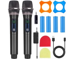 Microfoon draadloos - Microfoon karaoke - Professioneel handmicrofoon - 3,5 mm-aansluiting - 2-delig set - Plug & Play - Dynamische microfoon - Voor karaoke zingen, bruiloften, DJ-optredens, feesten, toespraken, kerken, onderwijs en PA