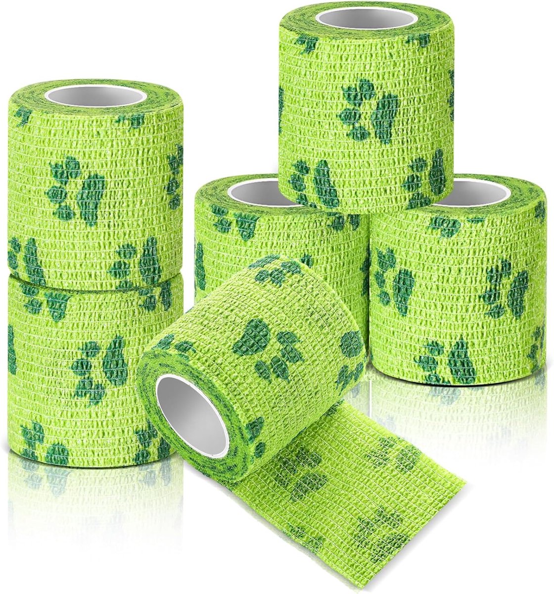 6 rollen anti-bijtverbanden voor honden, zelfklevende, niet-geweven, bittere verbanden voor hondenpoten, wonden aan poten van katten en dieren, groen (5 cm x 4,5 meter)