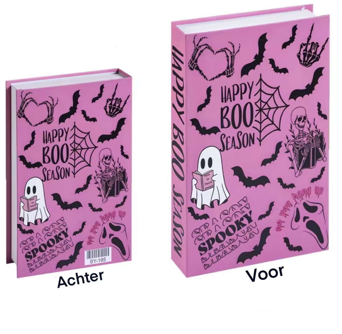 Kimdo - Opberg boek - Happy Boo Season - Roze - Spooky - opbergdoos - Decoratie woonkamer - Boeken - Nep Boek - Opbergboek
