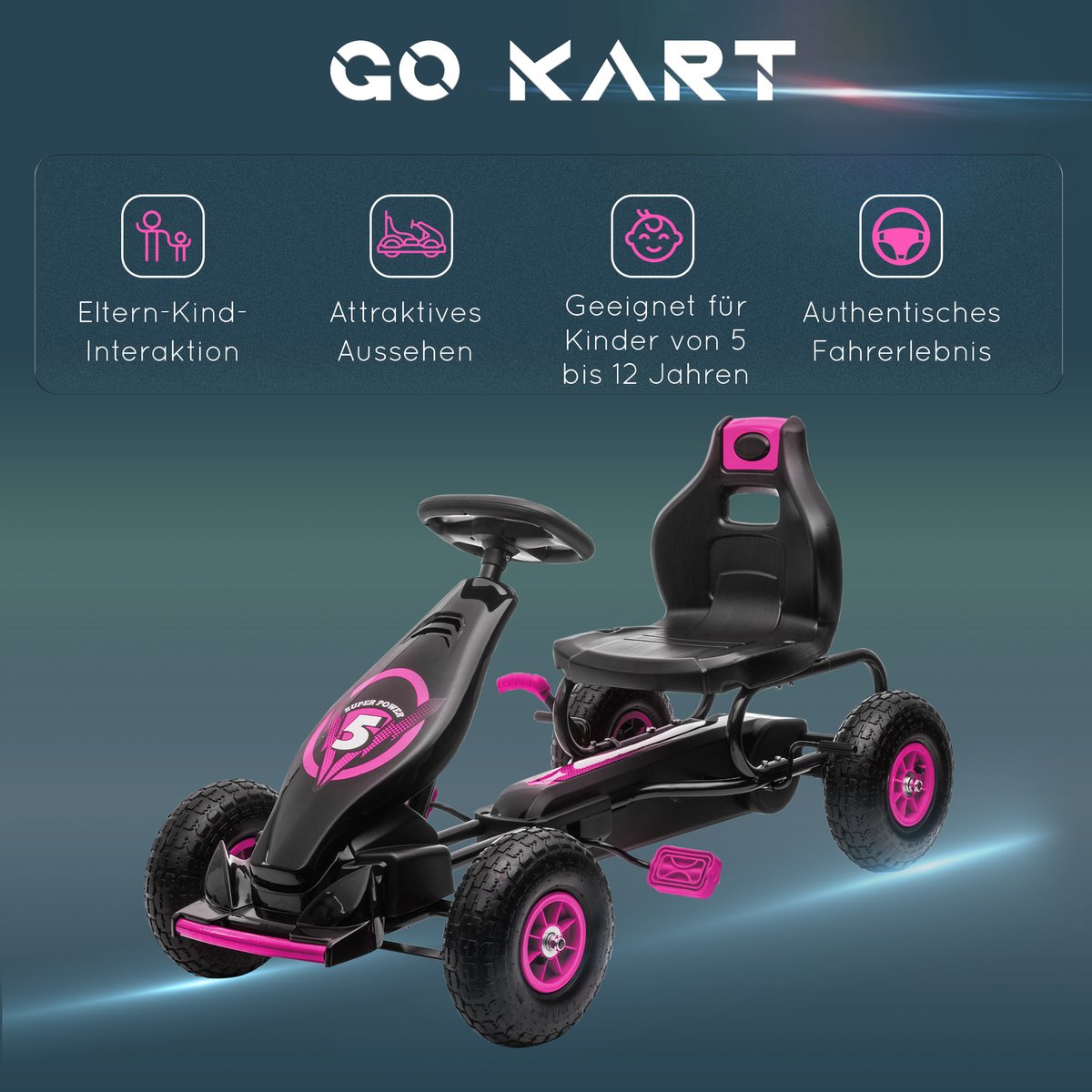 HOMCOM kinderkart - met pedalen - verstelbare zitting - zwart — afbeelding 6