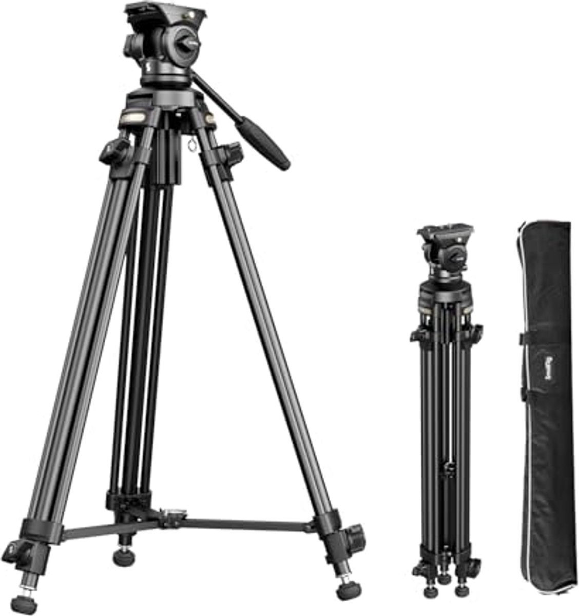 Lichtgewicht Video Tripod met 360° Fluid Head - Aluminium Camera Statief tot 158 cm en 5 kg Laadvermogen