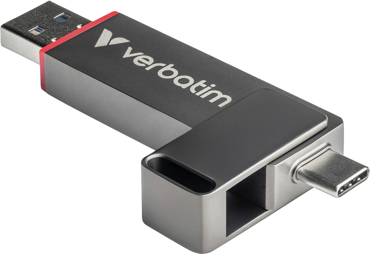 Verbatim Dual QuickStick USB-stick Retail 256 GB Zilver 32041 USB-C 3.2 Gen 1, USB-A 3.2 Gen 1