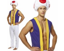 Henbrandt - VOLWASSENEN HEREN 3-Delig Paddenstoel Kostuum, bestaande uit: Overhemd, Broek en Paddenstoelen Muts - Mario Paddestoel Kostuum - TOAD uit Mario Kart - Carnavalskleding - Verkleedkleding - Vrijgezellenfeest - Man - Maat: ONE SIZE FITTS ALL