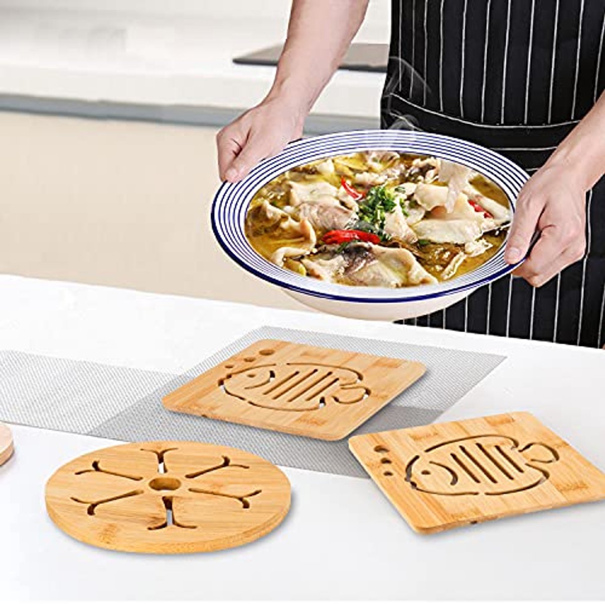 Set van 4 Bamboe Onderzetters - Antislip, Hittebestendig, Duurzaam en Stijlvol