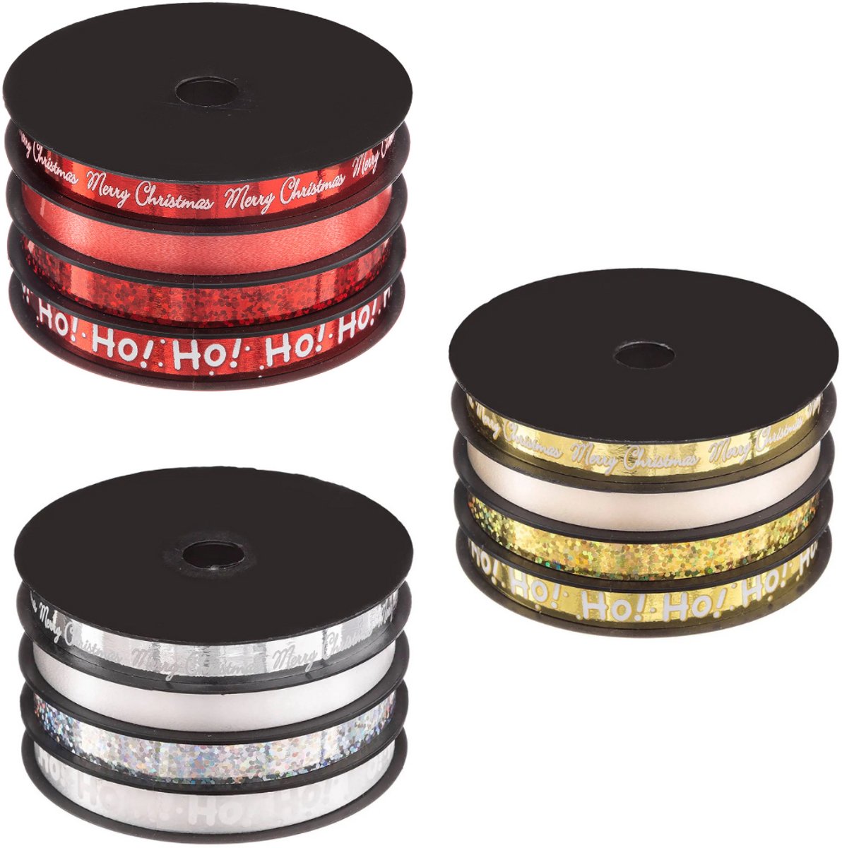 Fééric Lights and Christmas Kerst Lint - Set van 3 stuks - Kerstlint - Cadeauversiering - 10mmx5m - Rood/Goud/Zilver