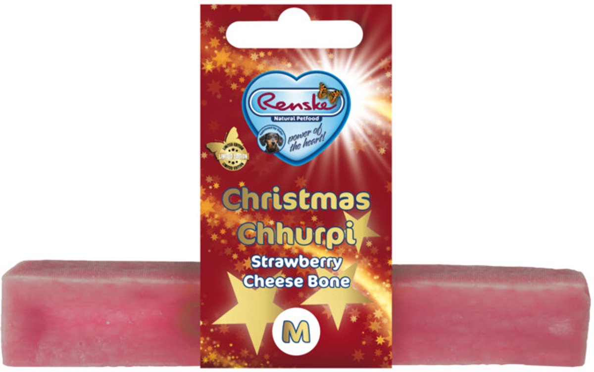 Renske Hondensnack Chhurpi Kerst Kauwkluif M Aardbei Gedrag - 8 x 48 gr - Voordeelverpakking