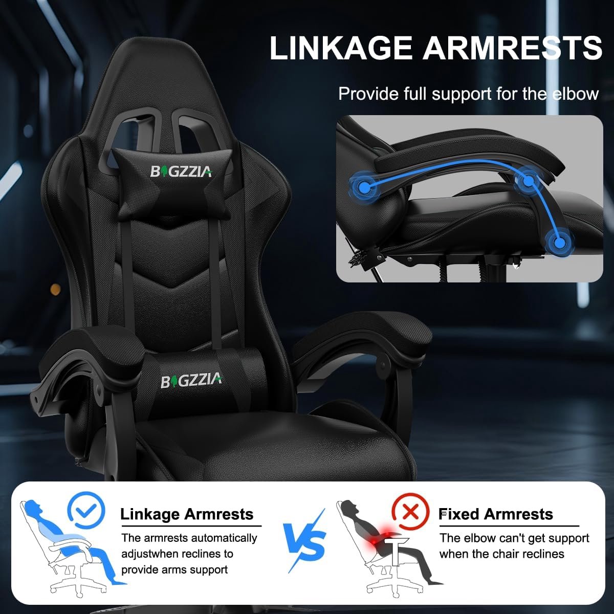 Bigzzia Gamingstoel met Bluetooth-luidspreker en Lendensteun - afbeelding 3