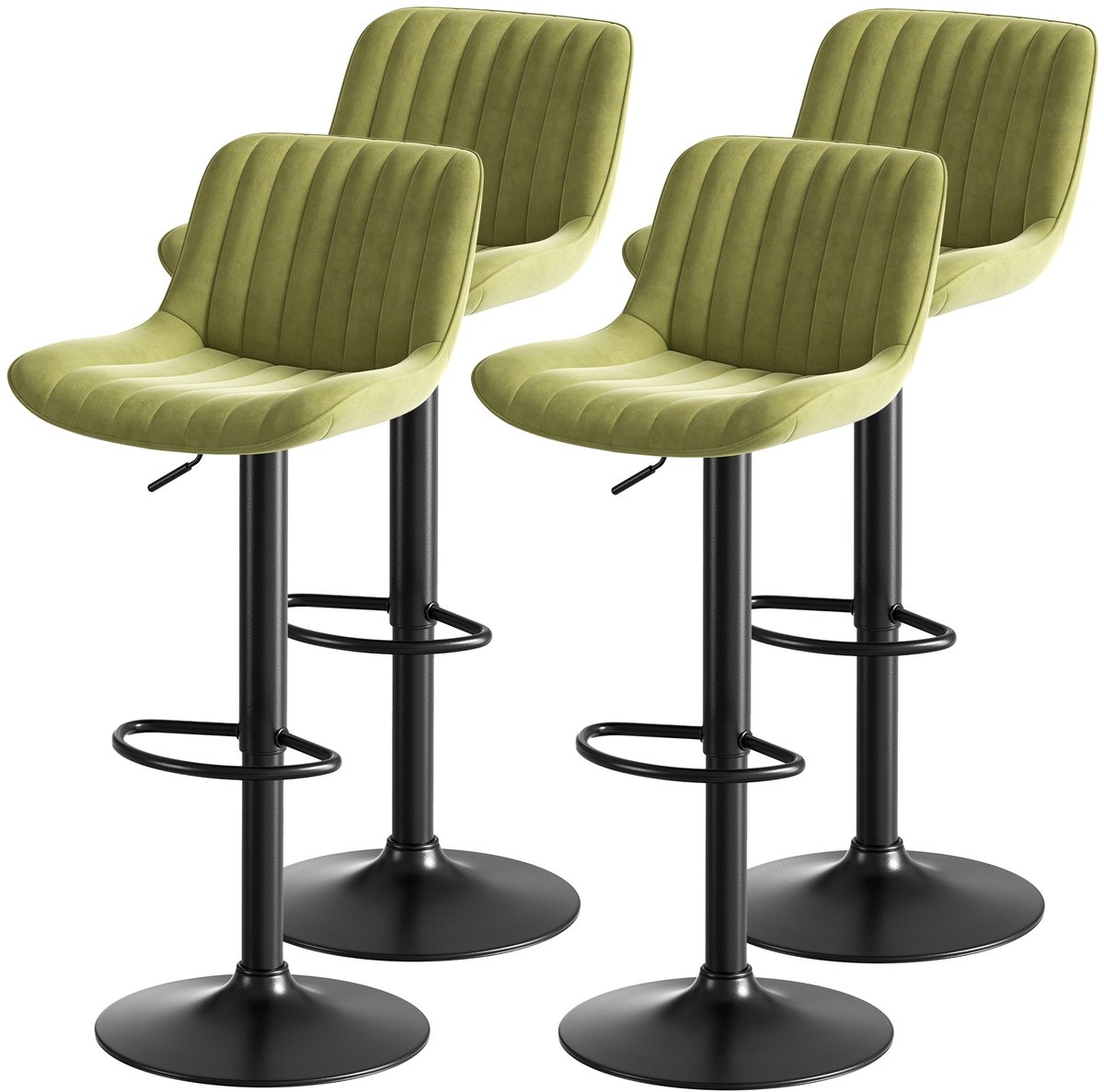 Merax Barstoelen - Set van 4 - Groene Fluwelen Barkrukken met Rugleuning - Verstelbare Stoelen - 360° Draaibaar - Moderne Keuken en Eetkamer Stoelen
