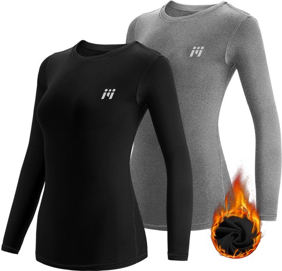 Foto: Vimose 2 stuks thermo shirt met lange mouwen voor dames zwart grijs m