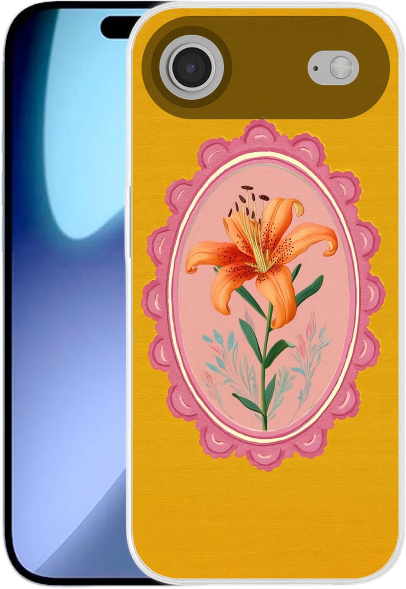 Telefoonhoesje Geschikt voor iPhone Air hoesje - Lelie - Oranje - Lijst - Ovaal - Siliconen Telefoonhoesje Telefoonhoesje