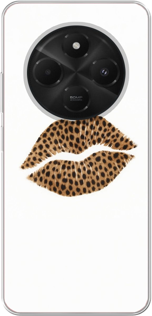 Telefoonhoesje Geschikt voor Xiaomi Geschikt voor Poco M7 hoesje - Lip - Panterprint - Minimalistisch - Wit - Siliconen Telefoonhoesje Telefoonhoesje