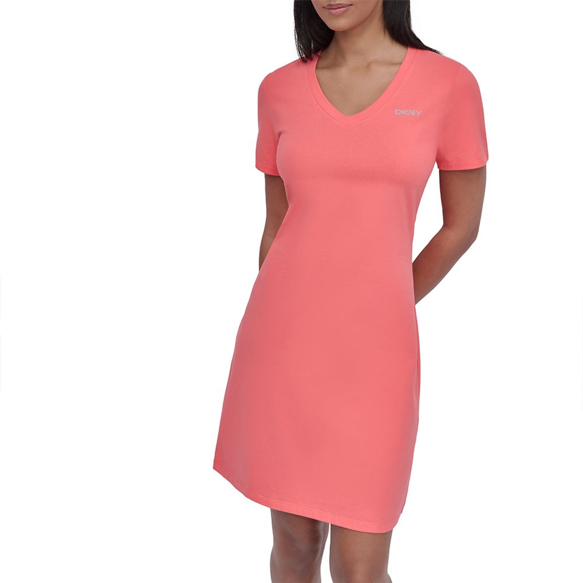 Dkny Mini Stud Logo Korte Mouw Jurk Roze XS Vrouw