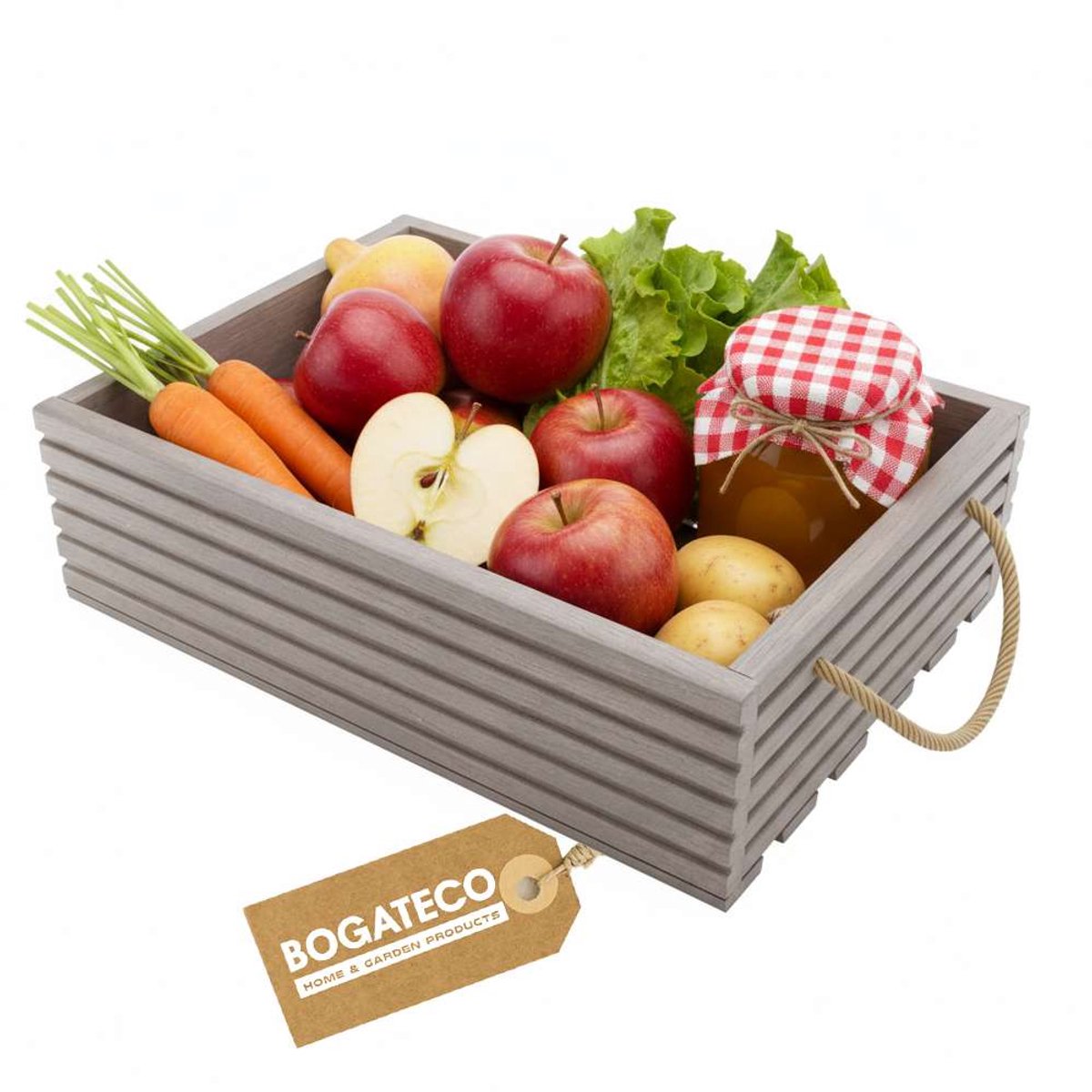 BOGATECO Houten kist Natuur 50x35x14,5 cm Houten kist Decoratie Houten doos Fruitkist Groentekist Houten kist voor opslag Opbergdoos Kist Hout Cadeau Decoratie Wijnkist GRIJS