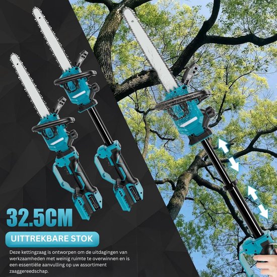MKSS® Telescopische Snoeischaar - Mini Kettingzaag - Heggenschaar - Takkenschaar - Takkenzaag - Elektrische Snoeizaag met Accu - Blauw en Zwart van MKSS — afbeelding 4