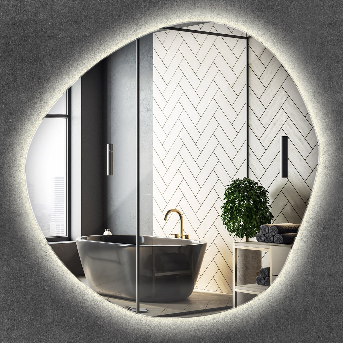 Wallfluent LED Spiegel - Ongelijke Spiegel Asymmetrisch - 97 cm x 96 cm - Abstracte Spiege