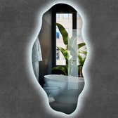 Grand miroir LED Wallfluent - Miroir irrégulier avec LED - 50 cm x 100 cm - Miroir pleine longueur - Miroir de Maquillage - Miroir de rasage - Miroir - pour chambre, dressing, salon - Wit froid 6500 K - Kit de montage - Miroir mural moderne de Luxe