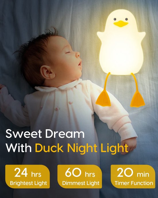 Nachtlicht - sfeerlicht - Cartoon lamp - Oplaadbare bed koplamp - Mood verlichting - Drie versnellingen regeling - Lange voeten eend vorm - Schattig warm - geschikt voor kinderkamers en kinderopvoeding - een geweldig cadeau voor kinderen van Merkloos — afbeelding 3