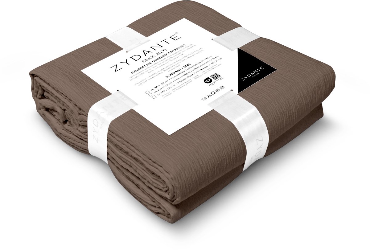 Zydante Dekbedovertrek Set 200x220 cm - Dekbedhoes met 2 Kussenslopen - Mousseline - Chocolate