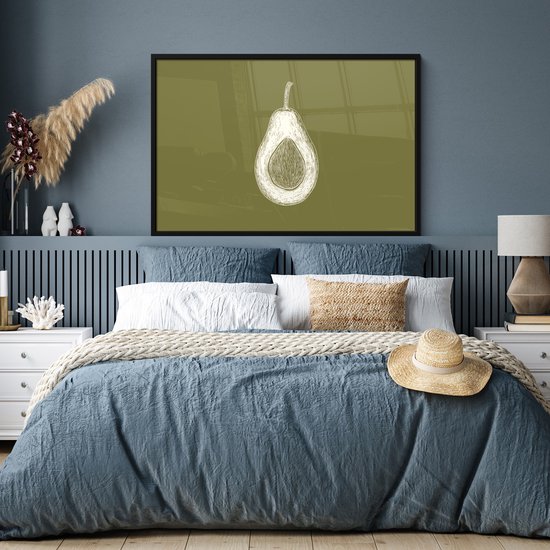 Poster in lijst - Fotolijst 120x80 cm - Posters - Avocado - Minimalistisch - Illustratie - Groen - Posterlijst zwart - Decoratie - Wanddecoratie woonkamer - Muurdecoratie slaapkamer