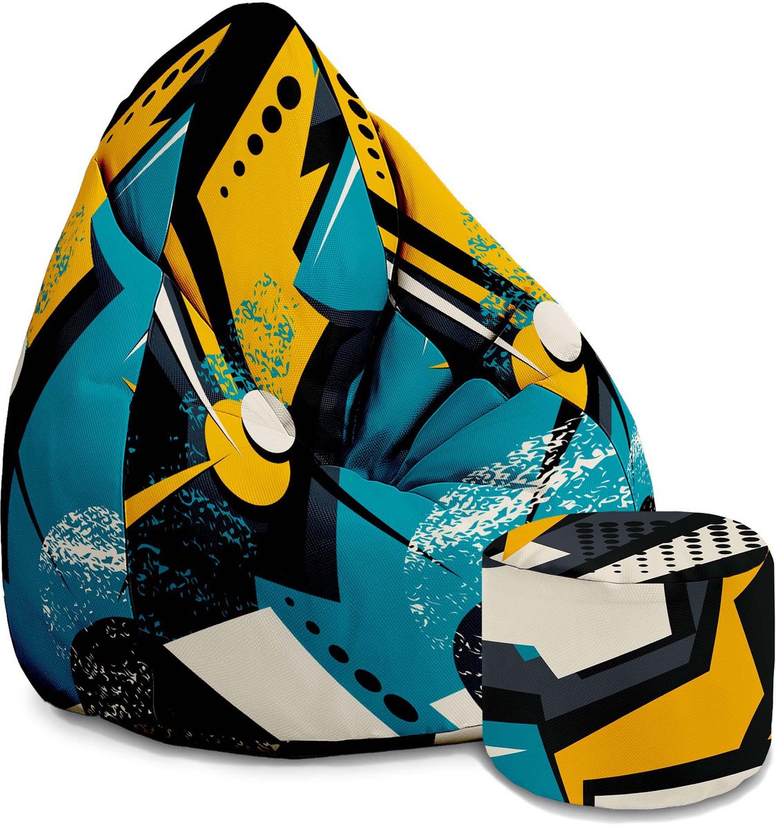 DreamRoots Velvet Zitzak voor Volwassenen – Luxe Beanbag met Voetsteun en Afneembare Hoes – Inclusief Vulling – 80x80x120 cm - Abstract Yellow