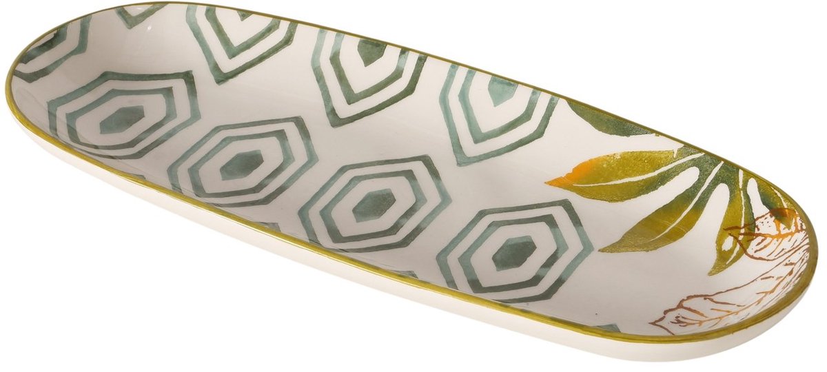 Keramieken schaal Venduro 35 cm Boltze groen - wit