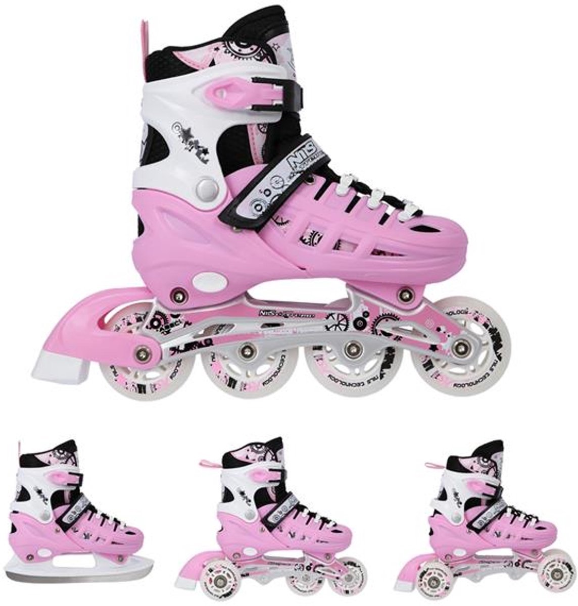 Nils Extreme NH10905 4-in-1 Inlineskates Hockeyschaats Verstelbaar Inclusief Rem Roze