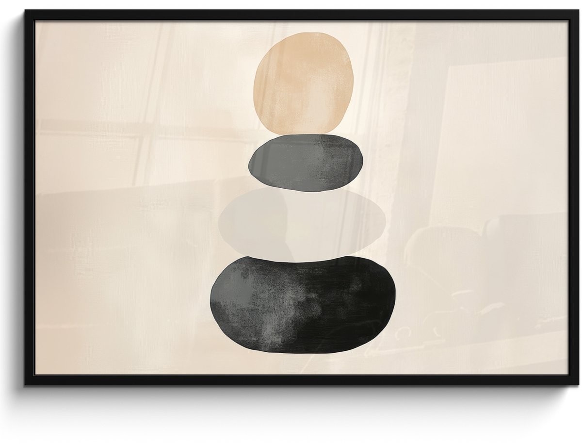 FrameYourWall Poster in lijst - Fotolijst 120x80 cm - Posters - Japandi - Wabi sabi - Beige - Posterlijst zwart - Decoratie - Wanddecoratie woonkamer - Muurdecoratie slaapkamer Vormen