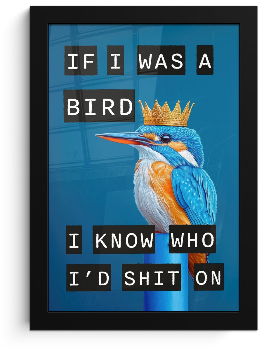 FrameYourWall Poster in lijst - Fotolijst 20x30 cm - Posters - Vogel - Decoratie - Ijsvogel - Blauw - Posterlijst zwart - Decoratie - Wanddecoratie woonkamer - Muurdecoratie slaapkamer Tekst - IJsvogel