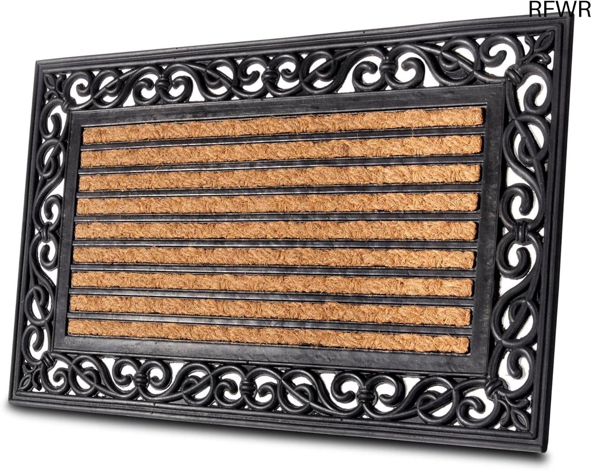 RFWR Voetmat Kokos en Rubber voor Binnen en Buiten - Vuilvangmat en Antislip - Weerbestendig en Duurzaam - 45 x 75 cm Bruin