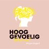 Wit silhouet van een hoofd met een dikke, gele draad die uit het hoofd kronkelt. Titel: Hooggevoelig, wat nu?
