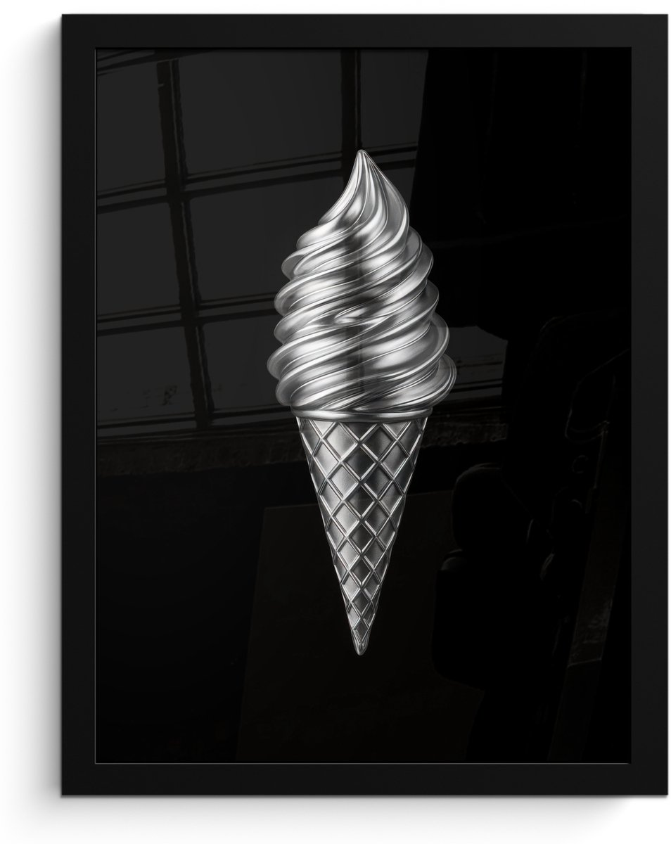 FrameYourWall Poster in lijst - Fotolijst 30x40 cm - Posters - Softijs - Realistisch - Futuristisch - Posterlijst zwart - Decoratie - Wanddecoratie woonkamer - Muurdecoratie slaapkamer