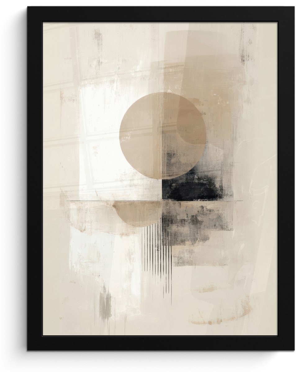 FrameYourWall Poster in lijst - Fotolijst 30x40 cm - Posters - Cirkel - Compositie - Diepte - Beige - Posterlijst zwart - Decoratie - Wanddecoratie woonkamer - Muurdecoratie slaapkamer