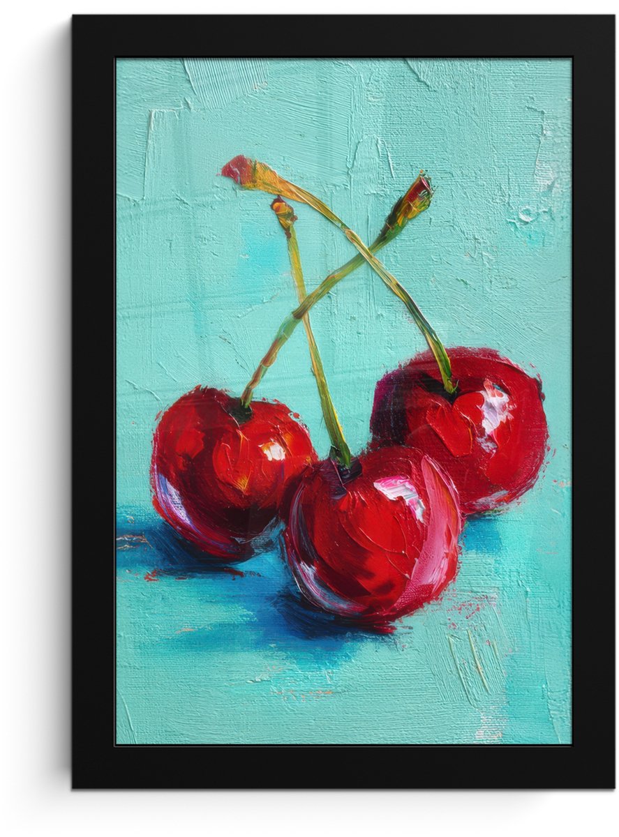 FrameYourWall Poster in lijst - Fotolijst 20x30 cm - Posters - Kersen - Rood - Drie - Geverfd - Posterlijst zwart - Decoratie - Wanddecoratie woonkamer - Muurdecoratie slaapkamer