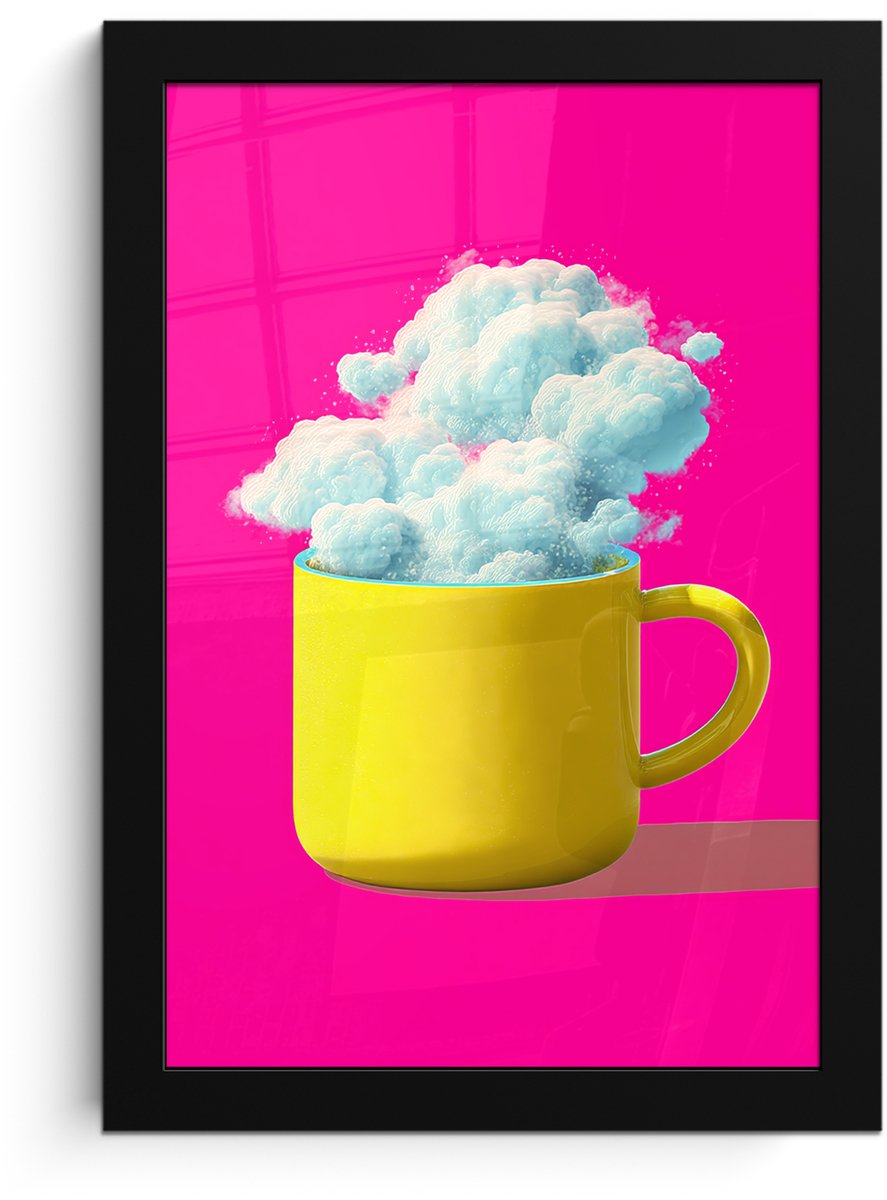 FrameYourWall Poster in lijst - Fotolijst 20x30 cm - Posters - Mok - Wolken - Roze - Minimalitisch - Posterlijst zwart - Decoratie - Wanddecoratie woonkamer - Muurdecoratie slaapkamer
