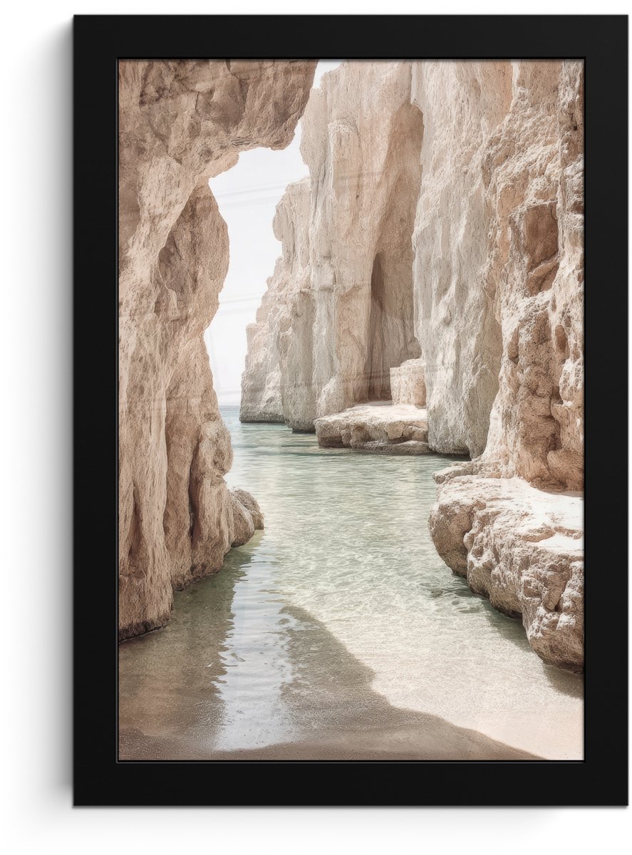 FrameYourWall Poster in lijst - Fotolijst 20x30 cm - Posters - Rotsen - Zee - Zand - Kloof - Posterlijst zwart - Decoratie - Wanddecoratie woonkamer - Muurdecoratie slaapkamer