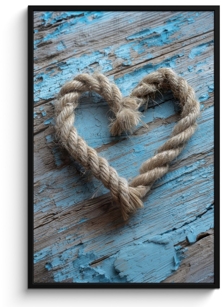 FrameYourWall Poster in lijst - Fotolijst 80x120 cm - Posters - Hart - Touw - Hout - Rustiek - Posterlijst zwart - Decoratie - Wanddecoratie woonkamer - Muurdecoratie slaapkamer