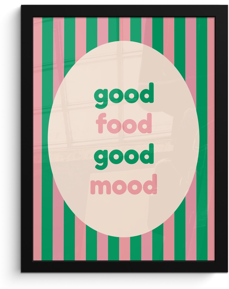 FrameYourWall Poster in lijst - Fotolijst 30x40 cm - Posters - Gestreept - Quote - Ovaal - Roze - Posterlijst zwart - Decoratie - Wanddecoratie woonkamer - Muurdecoratie slaapkamer