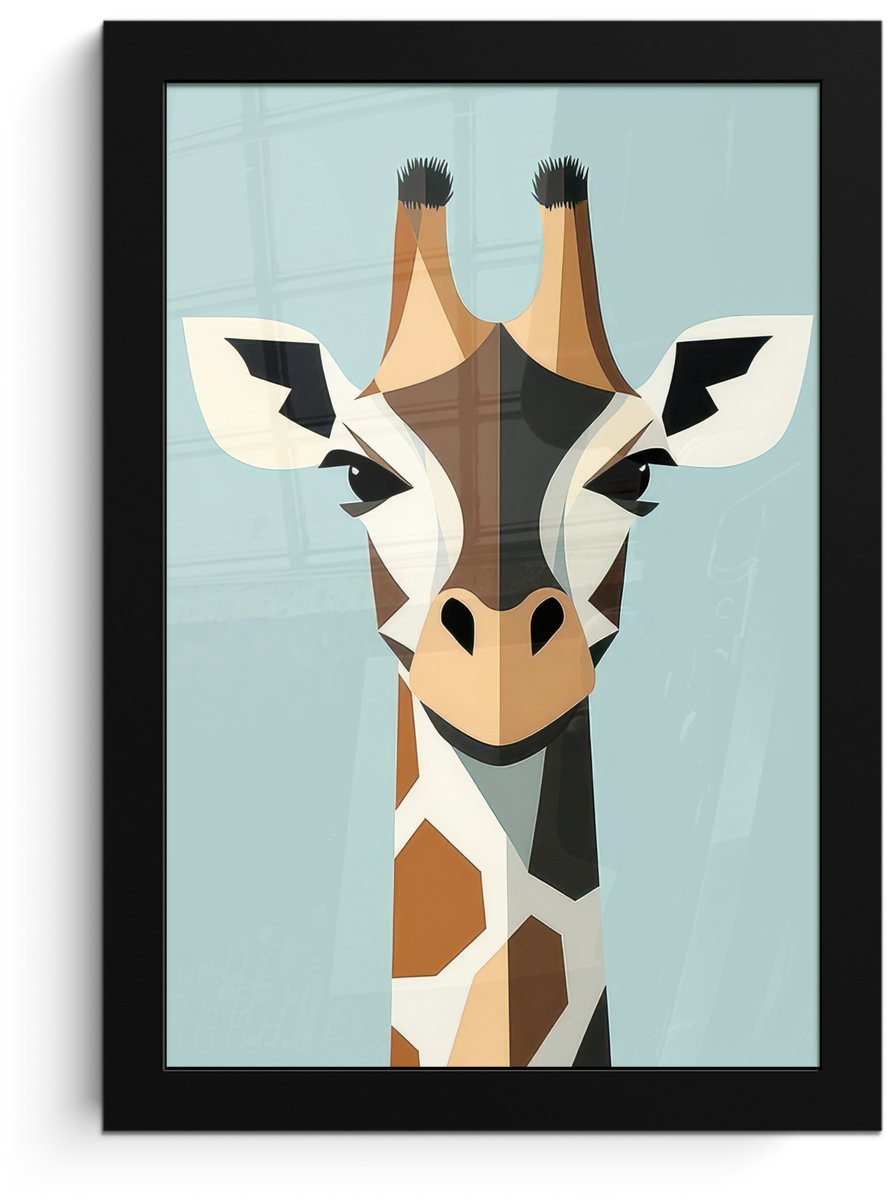 FrameYourWall Poster in lijst - Fotolijst 20x30 cm - Posters - Giraffe - Illustratie - Bruin - Minimalistisch - Posterlijst zwart - Decoratie - Wanddecoratie woonkamer - Muurdecoratie slaapkamer