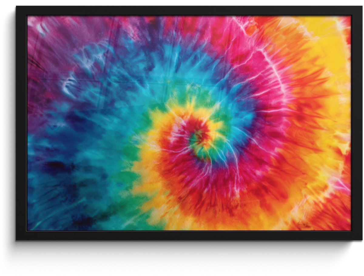 FrameYourWall Poster in lijst - Fotolijst 60x40 cm - Posters - Regenboog - Tie dye - Kleurrijk - Blauw - Posterlijst zwart - Decoratie - Wanddecoratie woonkamer - Muurdecoratie slaapkamer