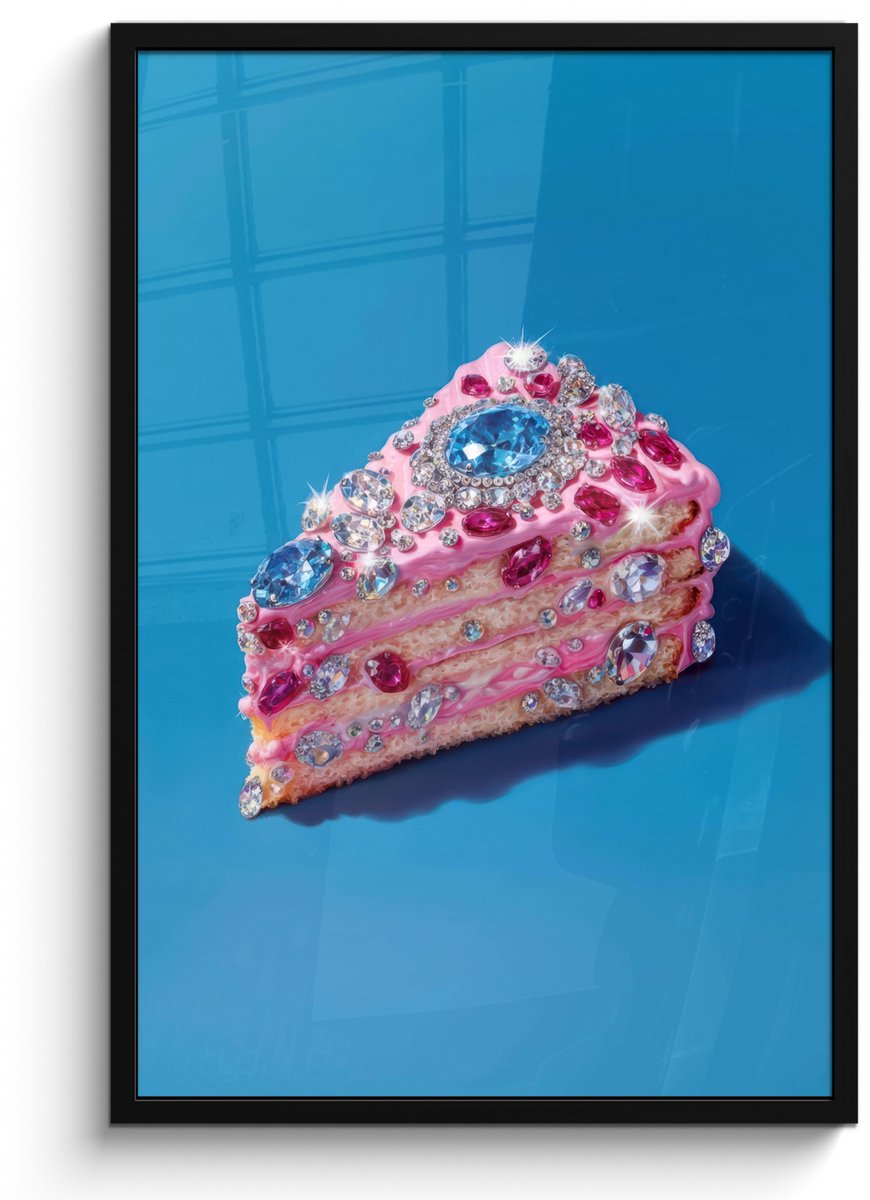 FrameYourWall Poster in lijst - Fotolijst 60x90 cm - Posters - Taart - Edelstenen - Glitters - Roze - Posterlijst zwart - Decoratie - Wanddecoratie woonkamer - Muurdecoratie slaapkamer