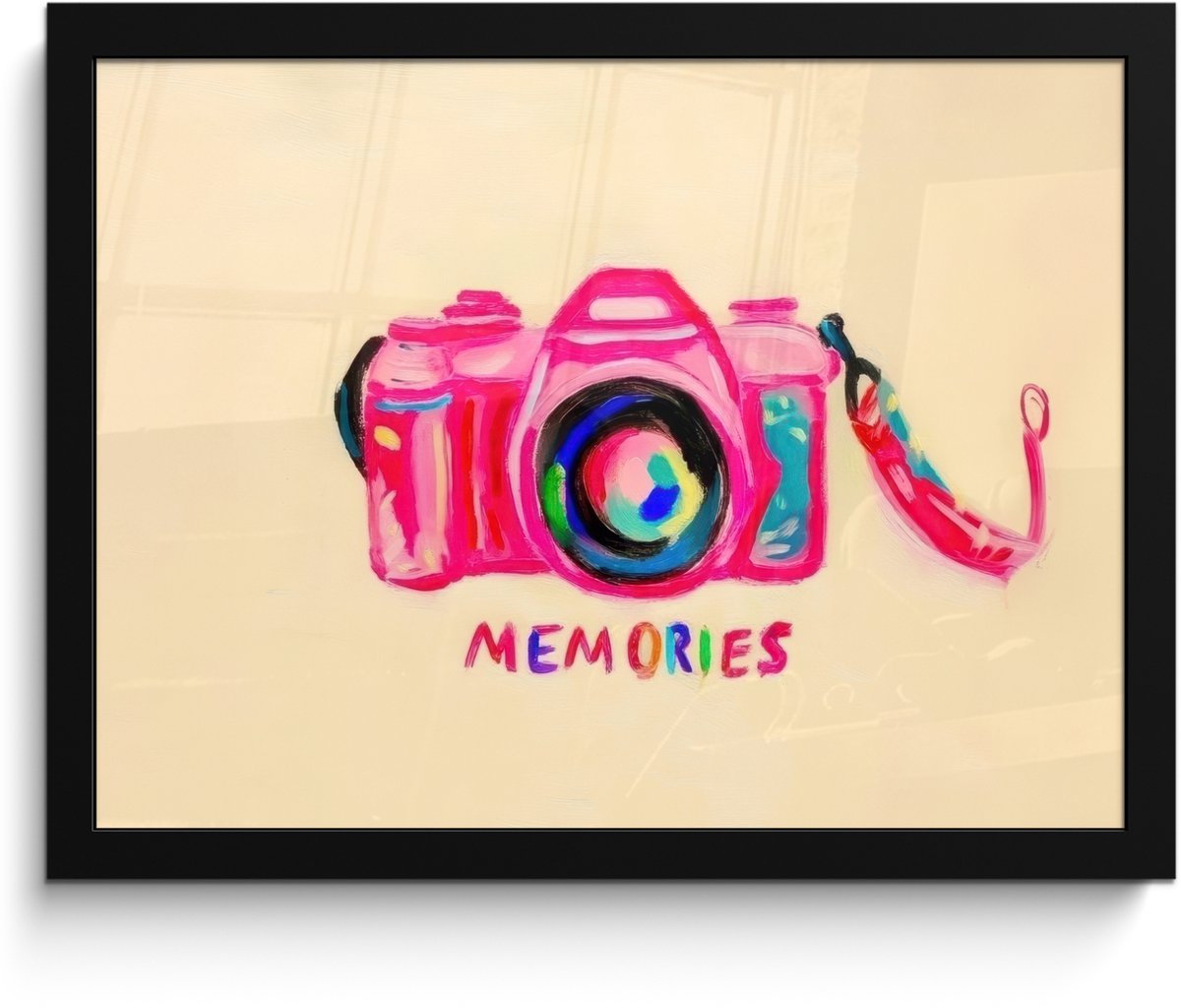 FrameYourWall Poster in lijst - Fotolijst 40x30 cm - Posters - Camera - Memories - Roze - Geschilderd - Posterlijst zwart - Decoratie - Wanddecoratie woonkamer - Muurdecoratie slaapkamer