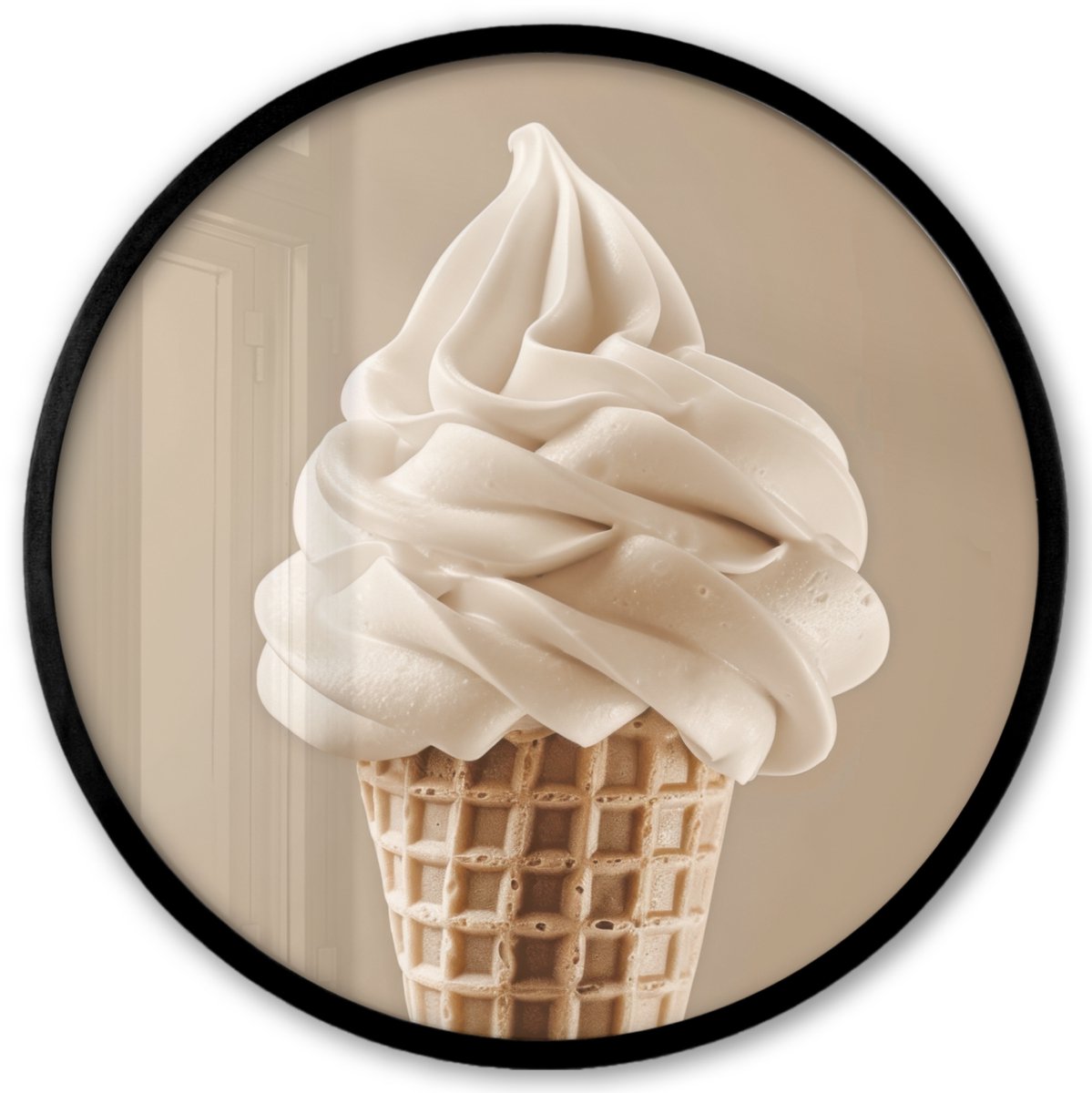 FrameYourWall Poster in lijst Rond - Fotolijst 40x40 cm - Posters - IJs - Softijs - Romig - Hoorntje - Beige - Ronde posterlijst zwart - Decoratie - Wanddecoratie woonkamer - Muurdecoratie slaapkamer