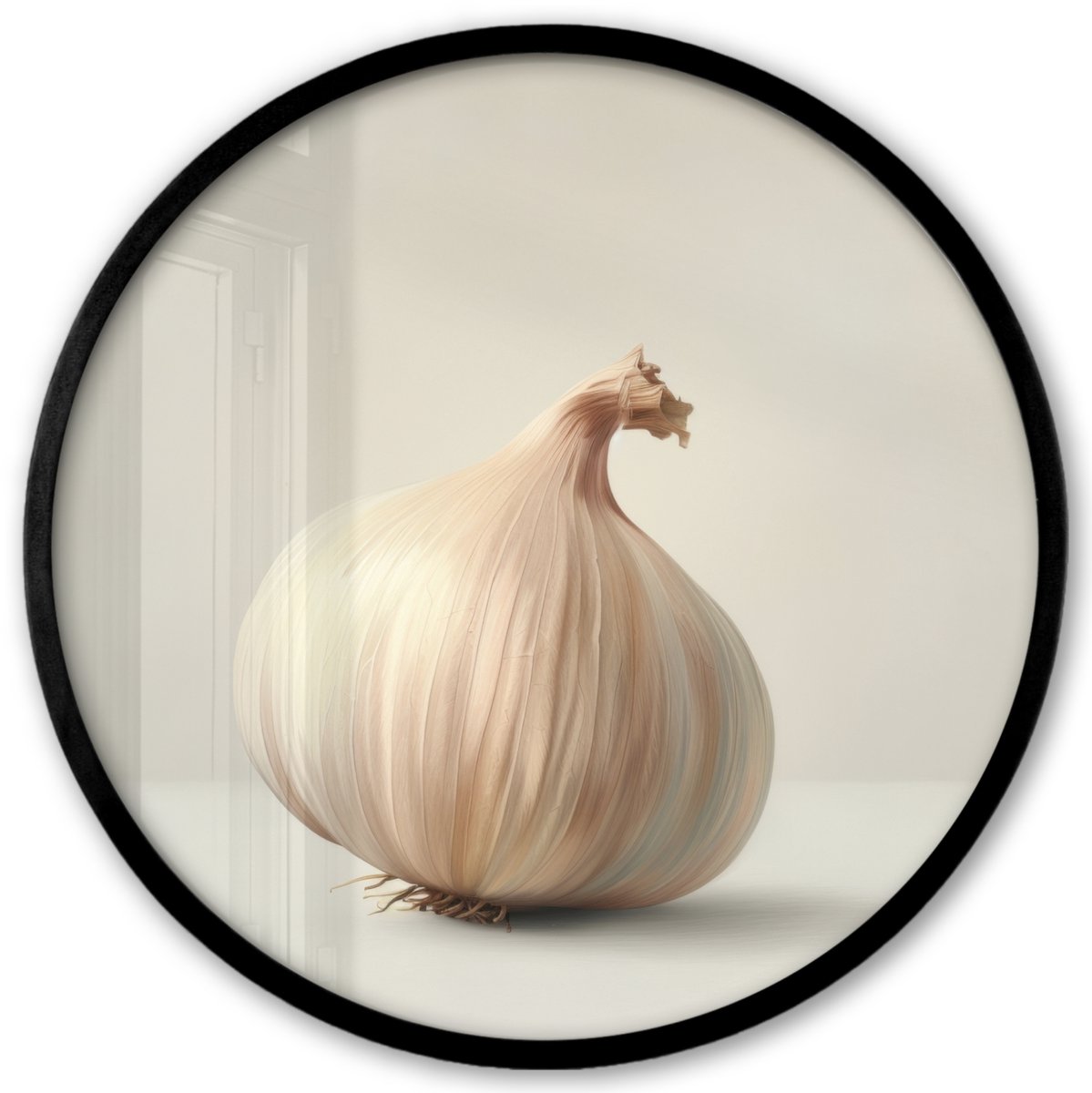 FrameYourWall Poster in lijst Rond - Fotolijst 40x40 cm - Posters - Knoflook - Natuurlijk - Beige - Ronde posterlijst zwart - Decoratie - Wanddecoratie woonkamer - Muurdecoratie slaapkamer