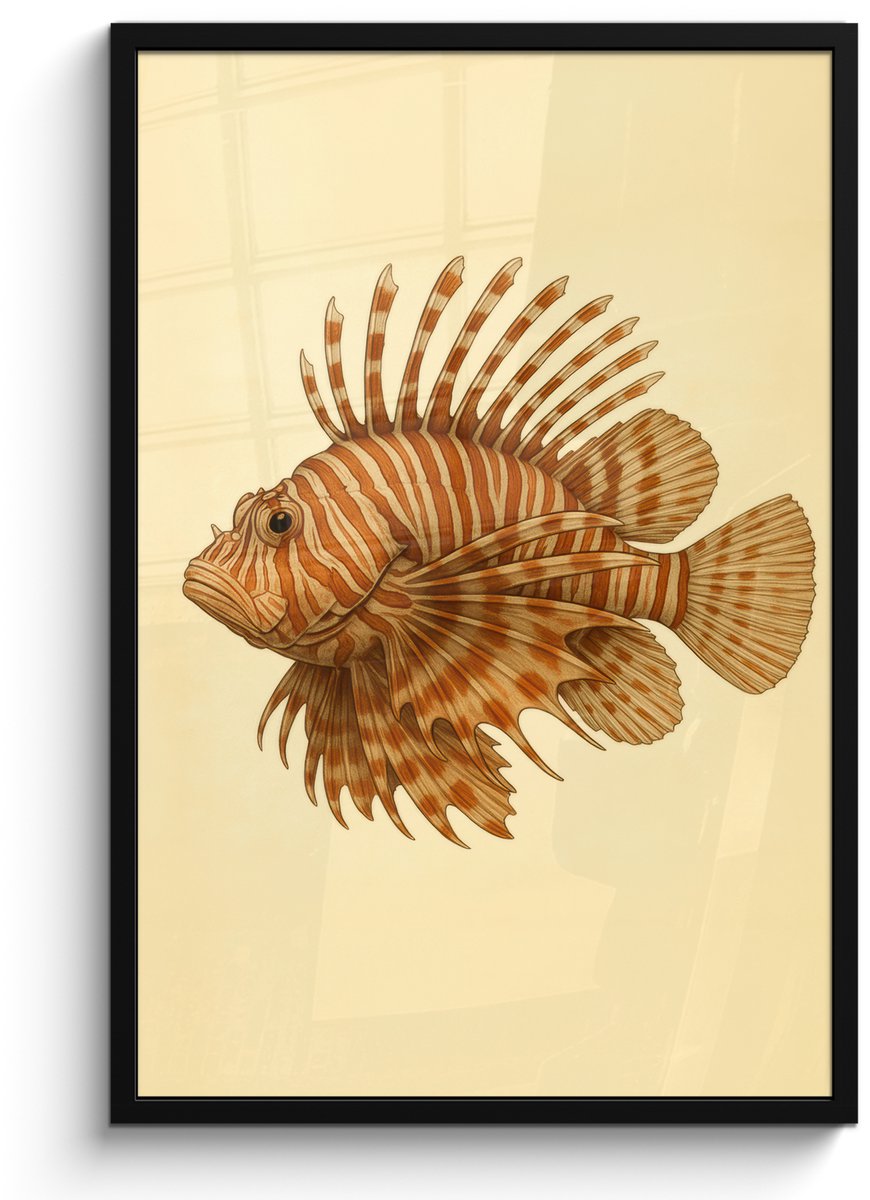 FrameYourWall Poster in lijst - Fotolijst 60x90 cm - Posters - Strepen - Vis - Rond - Stekels - Posterlijst zwart - Decoratie - Wanddecoratie woonkamer - Muurdecoratie slaapkamer Vis - Stekels